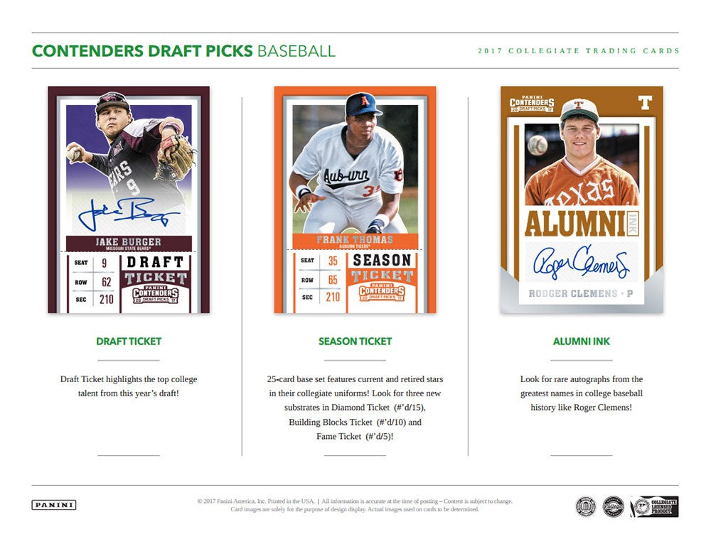 2017 Panini Contenders Draft Picks Collegiate Baseball Hobby Box