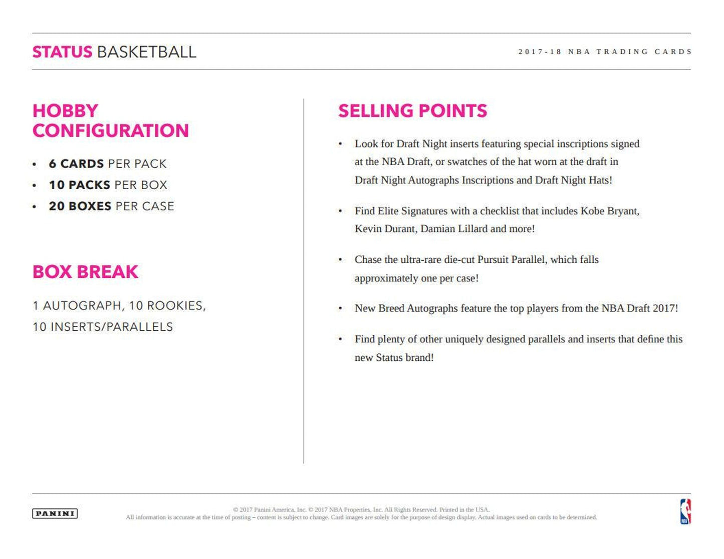 2017/18 Panini Status Basketball Hobby Box