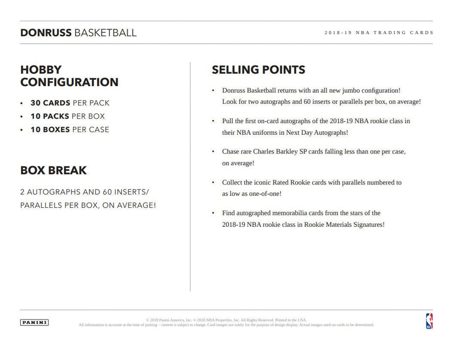 2018/19 Panini Donruss Basketball Hobby Box