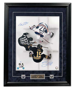 Connor McDavid & Jack Eichel Dual Signed Overhead Faceoff 31x25 Frame #/15 - A.J. Sports World Authenticated
